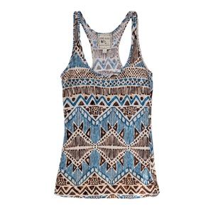 Pink Rose Tribal Print Boho Racerback Tank Top Size S